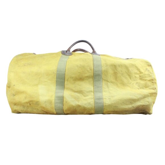 Vintage LL Bean 60' 70’s Yellow Canvas Zipper Duffle Bag Leather Handles USA - Picture 1 of 15